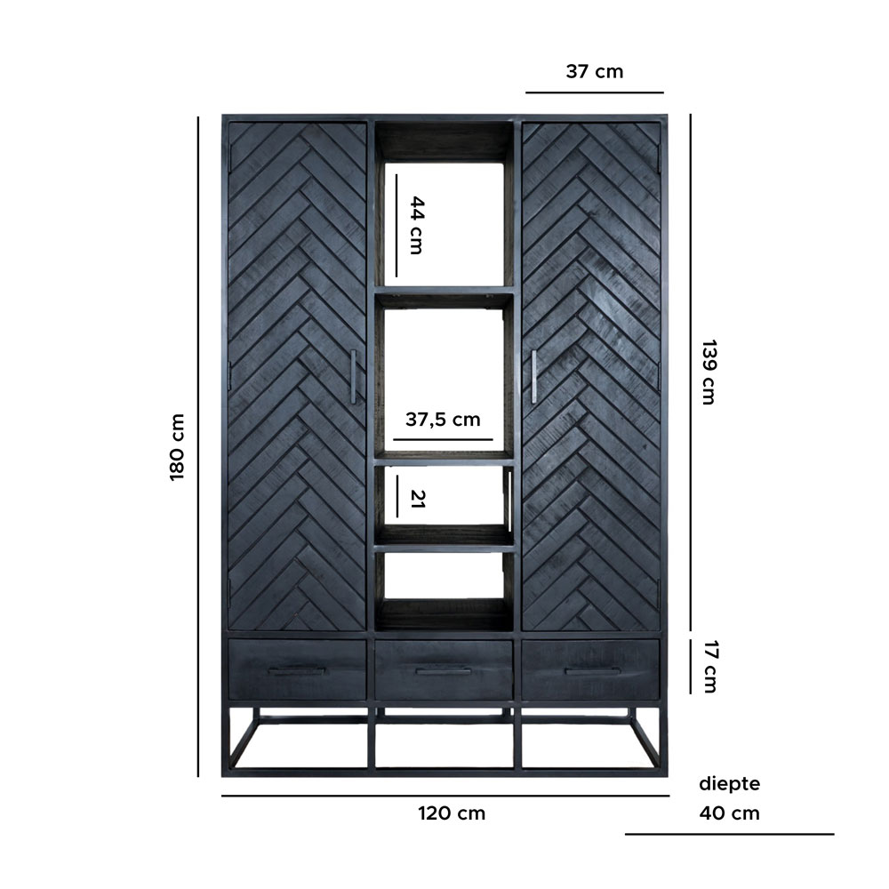 Kast Raya Visgraat - Zwart Mangohout - 180 x 120 cm - Afbeelding 8