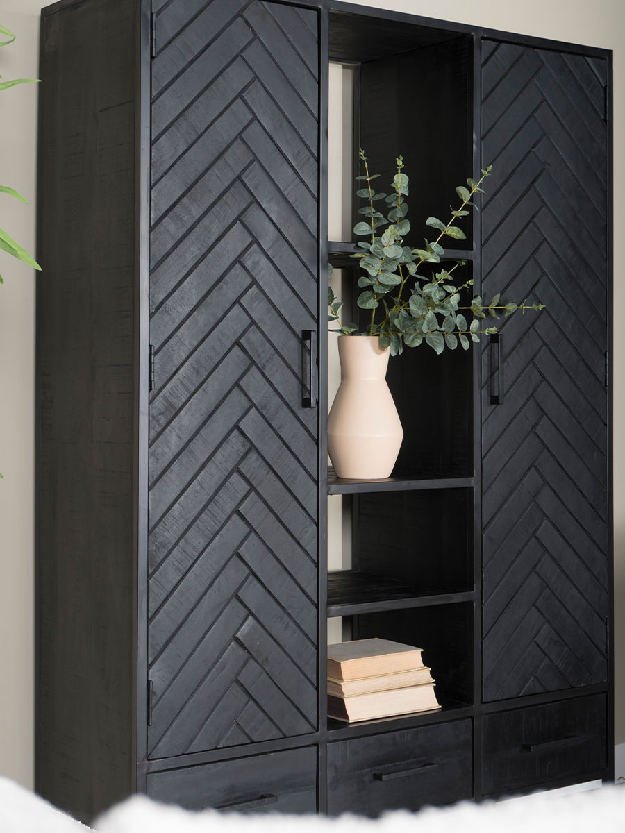 Kast Raya Visgraat - Zwart Mangohout - 180 x 120 cm - Afbeelding 6