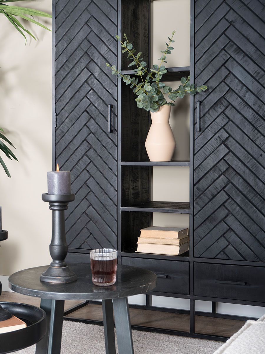 Kast Raya Visgraat - Zwart Mangohout - 180 x 120 cm