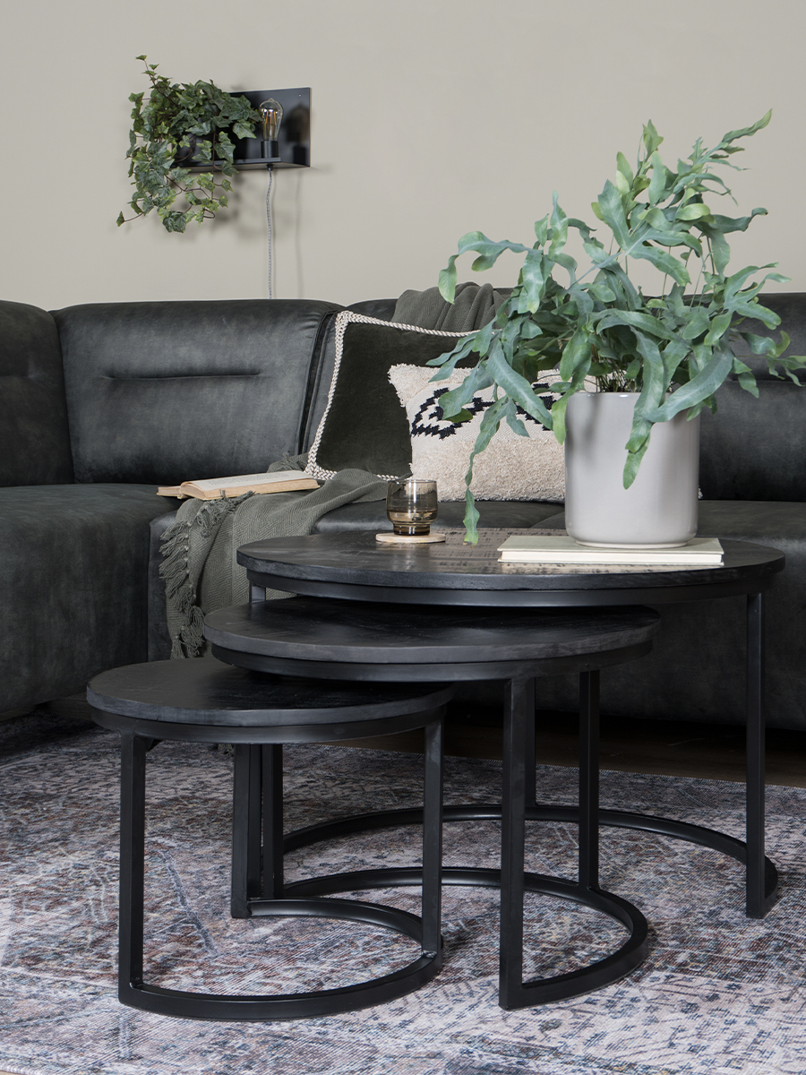 Salontafel Bart - Set van 2 - Zwart blad - Zwart onderstel