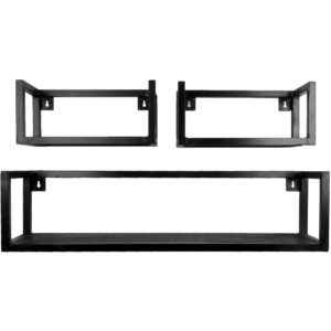 Wandplank Vintage Zwart Mangohout - Set van 3 Klein