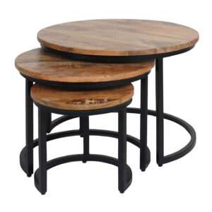 Salontafel Set van 3 - Industriële Salontafelset Erjan - Mangohout