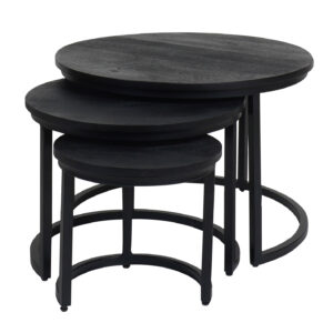 Salontafel Set van 3 - Industriële Salontafelset Erjan - Zwart blad