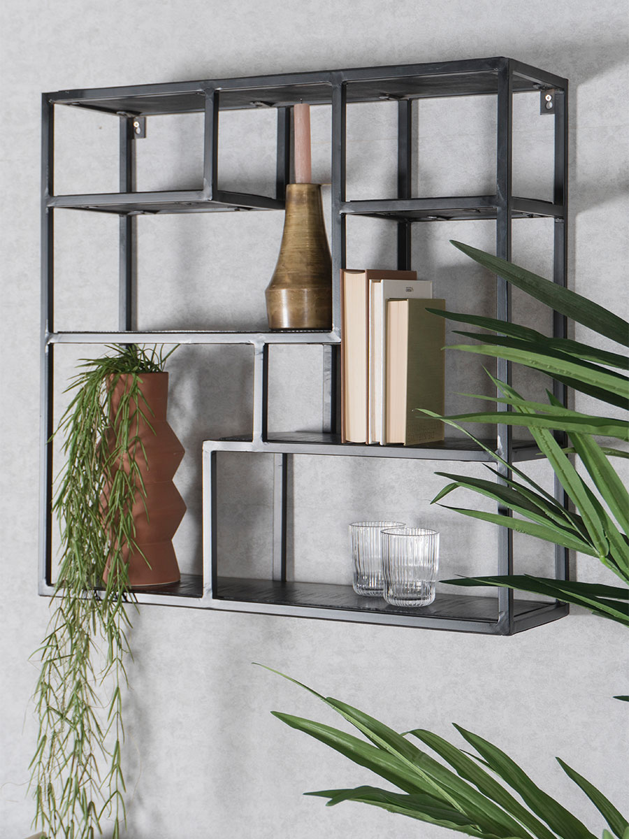 Wandkast Huub Zwart Mangohout - 73 x 73 x 21 cm